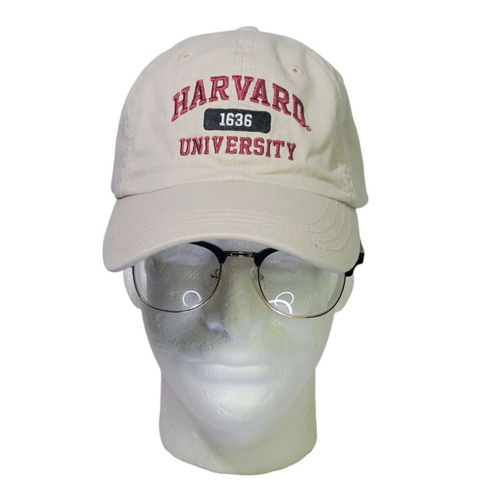 Harvard University Hat Cap Strap Back harvard Coop Adjustable Beige Embroidered